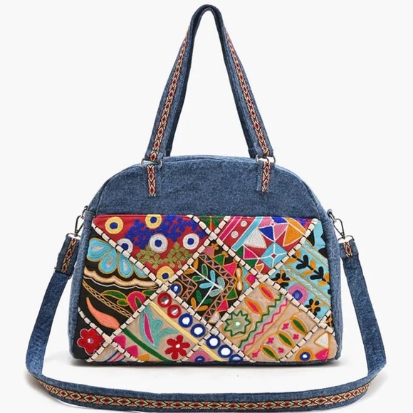 Vintage floral and denim tote!!! Adjustable straps!!! Quality!!! NWT!!! - Picture 1 of 6